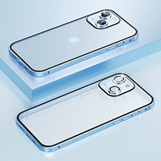 Schutzhülle Luxus Metall Rahmen und Kunststoff Schutzhülle Tasche LF3 für Apple iPhone 14 Plus Blau