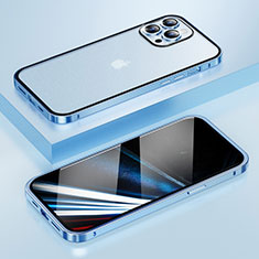 Schutzhülle Luxus Metall Rahmen und Kunststoff Schutzhülle Tasche LF4 für Apple iPhone 13 Pro Blau