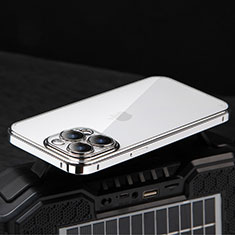 Schutzhülle Luxus Metall Rahmen und Kunststoff Schutzhülle Tasche LF5 für Apple iPhone 13 Pro Max Silber