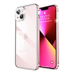 Schutzhülle Luxus Metall Rahmen und Kunststoff Schutzhülle Tasche LF5 für Apple iPhone 13 Rosegold
