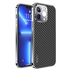 Schutzhülle Luxus Metall Rahmen und Kunststoff Schutzhülle Tasche LF6 für Apple iPhone 13 Pro Schwarz