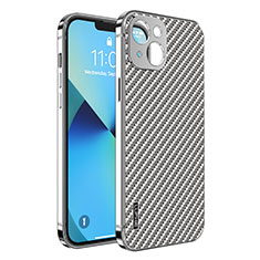 Schutzhülle Luxus Metall Rahmen und Kunststoff Schutzhülle Tasche LF6 für Apple iPhone 13 Silber