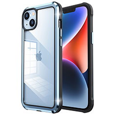Schutzhülle Luxus Metall Rahmen und Kunststoff Schutzhülle Tasche LF6 für Apple iPhone 14 Blau