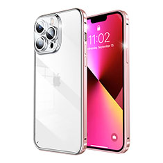 Schutzhülle Luxus Metall Rahmen und Kunststoff Schutzhülle Tasche LF7 für Apple iPhone 13 Pro Rosegold