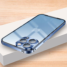 Schutzhülle Luxus Metall Rahmen und Kunststoff Schutzhülle Tasche LK2 für Apple iPhone 13 Pro Max Blau