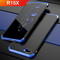 Schutzhülle Luxus Metall Rahmen und Kunststoff Schutzhülle Tasche M01 für Oppo R15X Blau und Schwarz