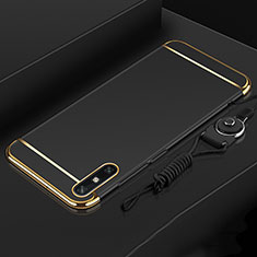 Schutzhülle Luxus Metall Rahmen und Kunststoff Schutzhülle Tasche M03 für Huawei Enjoy 10e Schwarz