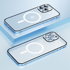 Schutzhülle Luxus Metall Rahmen und Kunststoff Schutzhülle Tasche mit Mag-Safe Magnetic Magnetisch Bling-Bling LF1 für Apple iPhone 13 Pro Max Blau