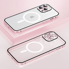 Schutzhülle Luxus Metall Rahmen und Kunststoff Schutzhülle Tasche mit Mag-Safe Magnetic Magnetisch Bling-Bling LF1 für Apple iPhone 13 Pro Rosegold