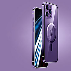 Schutzhülle Luxus Metall Rahmen und Kunststoff Schutzhülle Tasche mit Mag-Safe Magnetic Magnetisch JB1 für Apple iPhone 13 Pro Max Violett