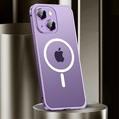 Schutzhülle Luxus Metall Rahmen und Kunststoff Schutzhülle Tasche mit Mag-Safe Magnetic Magnetisch JL2 für Apple iPhone 14 Plus Violett