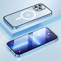 Schutzhülle Luxus Metall Rahmen und Kunststoff Schutzhülle Tasche mit Mag-Safe Magnetic Magnetisch LF1 für Apple iPhone 13 Pro Blau