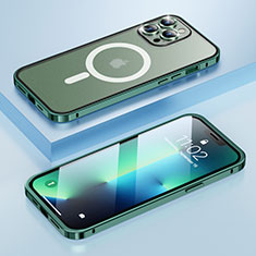 Schutzhülle Luxus Metall Rahmen und Kunststoff Schutzhülle Tasche mit Mag-Safe Magnetic Magnetisch LF1 für Apple iPhone 13 Pro Max Grün