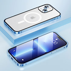 Schutzhülle Luxus Metall Rahmen und Kunststoff Schutzhülle Tasche mit Mag-Safe Magnetic Magnetisch LF1 für Apple iPhone 14 Blau