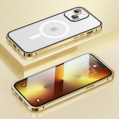 Schutzhülle Luxus Metall Rahmen und Kunststoff Schutzhülle Tasche mit Mag-Safe Magnetic Magnetisch LF1 für Apple iPhone 14 Gold