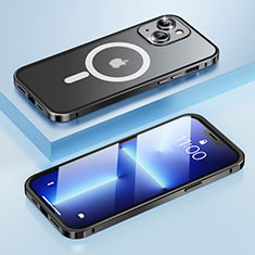 Schutzhülle Luxus Metall Rahmen und Kunststoff Schutzhülle Tasche mit Mag-Safe Magnetic Magnetisch LF1 für Apple iPhone 14 Schwarz
