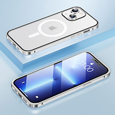 Schutzhülle Luxus Metall Rahmen und Kunststoff Schutzhülle Tasche mit Mag-Safe Magnetic Magnetisch LF1 für Apple iPhone 14 Silber