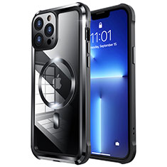 Schutzhülle Luxus Metall Rahmen und Kunststoff Schutzhülle Tasche mit Mag-Safe Magnetic Magnetisch LF2 für Apple iPhone 13 Pro Schwarz