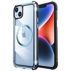 Schutzhülle Luxus Metall Rahmen und Kunststoff Schutzhülle Tasche mit Mag-Safe Magnetic Magnetisch LF2 für Apple iPhone 14 Blau
