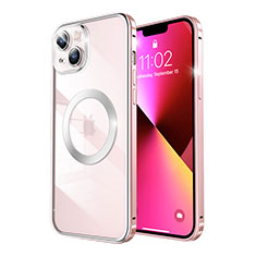 Schutzhülle Luxus Metall Rahmen und Kunststoff Schutzhülle Tasche mit Mag-Safe Magnetic Magnetisch LF3 für Apple iPhone 13 Rosegold