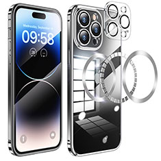 Schutzhülle Luxus Metall Rahmen und Kunststoff Schutzhülle Tasche mit Mag-Safe Magnetic Magnetisch LF3 für Apple iPhone 15 Pro Schwarz