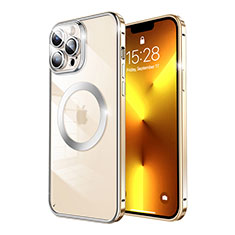 Schutzhülle Luxus Metall Rahmen und Kunststoff Schutzhülle Tasche mit Mag-Safe Magnetic Magnetisch LF5 für Apple iPhone 13 Pro Gold