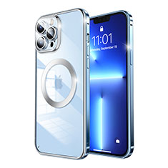 Schutzhülle Luxus Metall Rahmen und Kunststoff Schutzhülle Tasche mit Mag-Safe Magnetic Magnetisch LF5 für Apple iPhone 13 Pro Max Blau