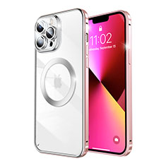 Schutzhülle Luxus Metall Rahmen und Kunststoff Schutzhülle Tasche mit Mag-Safe Magnetic Magnetisch LF5 für Apple iPhone 13 Pro Max Rosegold