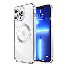 Schutzhülle Luxus Metall Rahmen und Kunststoff Schutzhülle Tasche mit Mag-Safe Magnetic Magnetisch LF5 für Apple iPhone 13 Pro Max Silber