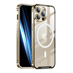 Schutzhülle Luxus Metall Rahmen und Kunststoff Schutzhülle Tasche mit Mag-Safe Magnetic Magnetisch LK1 für Apple iPhone 13 Pro Gold