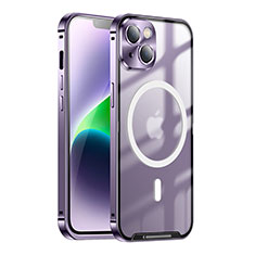 Schutzhülle Luxus Metall Rahmen und Kunststoff Schutzhülle Tasche mit Mag-Safe Magnetic Magnetisch LK1 für Apple iPhone 14 Plus Violett