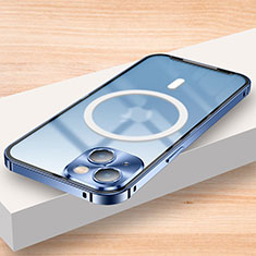 Schutzhülle Luxus Metall Rahmen und Kunststoff Schutzhülle Tasche mit Mag-Safe Magnetic Magnetisch LK2 für Apple iPhone 13 Blau