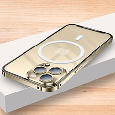 Schutzhülle Luxus Metall Rahmen und Kunststoff Schutzhülle Tasche mit Mag-Safe Magnetic Magnetisch LK2 für Apple iPhone 13 Pro Gold