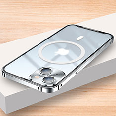 Schutzhülle Luxus Metall Rahmen und Kunststoff Schutzhülle Tasche mit Mag-Safe Magnetic Magnetisch LK2 für Apple iPhone 13 Silber