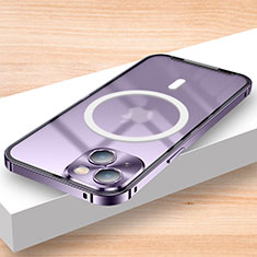 Schutzhülle Luxus Metall Rahmen und Kunststoff Schutzhülle Tasche mit Mag-Safe Magnetic Magnetisch LK2 für Apple iPhone 13 Violett