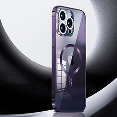 Schutzhülle Luxus Metall Rahmen und Kunststoff Schutzhülle Tasche mit Mag-Safe Magnetic Magnetisch LK3 für Apple iPhone 15 Pro Violett