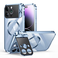 Schutzhülle Luxus Metall Rahmen und Kunststoff Schutzhülle Tasche mit Mag-Safe Magnetic Magnetisch LK4 für Apple iPhone 13 Pro Blau