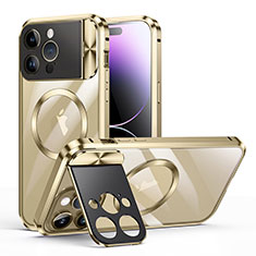 Schutzhülle Luxus Metall Rahmen und Kunststoff Schutzhülle Tasche mit Mag-Safe Magnetic Magnetisch LK4 für Apple iPhone 14 Pro Gold
