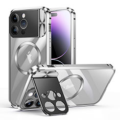 Schutzhülle Luxus Metall Rahmen und Kunststoff Schutzhülle Tasche mit Mag-Safe Magnetic Magnetisch LK4 für Apple iPhone 14 Pro Silber