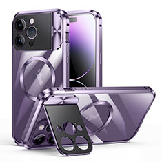 Schutzhülle Luxus Metall Rahmen und Kunststoff Schutzhülle Tasche mit Mag-Safe Magnetic Magnetisch LK4 für Apple iPhone 15 Pro Violett