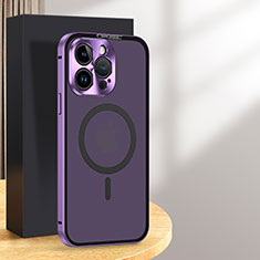 Schutzhülle Luxus Metall Rahmen und Kunststoff Schutzhülle Tasche mit Mag-Safe Magnetic Magnetisch LK5 für Apple iPhone 14 Pro Max Violett