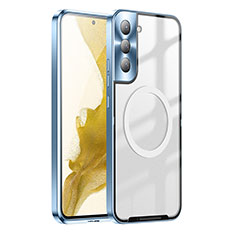 Schutzhülle Luxus Metall Rahmen und Kunststoff Schutzhülle Tasche mit Mag-Safe Magnetic Magnetisch P01 für Samsung Galaxy S22 5G Blau