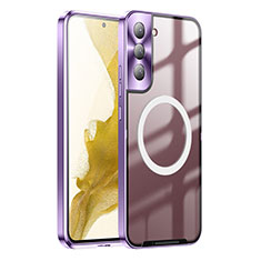 Schutzhülle Luxus Metall Rahmen und Kunststoff Schutzhülle Tasche mit Mag-Safe Magnetic Magnetisch P01 für Samsung Galaxy S22 5G Violett