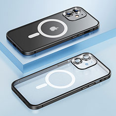 Schutzhülle Luxus Metall Rahmen und Kunststoff Schutzhülle Tasche mit Mag-Safe Magnetic Magnetisch QC1 für Apple iPhone 12 Schwarz