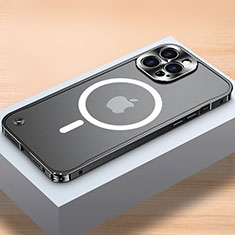 Schutzhülle Luxus Metall Rahmen und Kunststoff Schutzhülle Tasche mit Mag-Safe Magnetic Magnetisch QC1 für Apple iPhone 13 Pro Schwarz