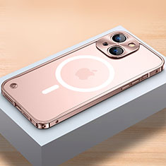 Schutzhülle Luxus Metall Rahmen und Kunststoff Schutzhülle Tasche mit Mag-Safe Magnetic Magnetisch QC1 für Apple iPhone 13 Rosegold