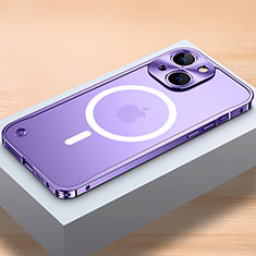 Schutzhülle Luxus Metall Rahmen und Kunststoff Schutzhülle Tasche mit Mag-Safe Magnetic Magnetisch QC1 für Apple iPhone 13 Violett