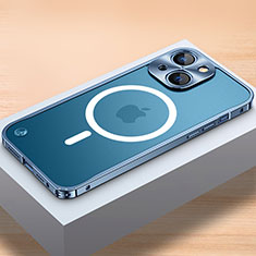 Schutzhülle Luxus Metall Rahmen und Kunststoff Schutzhülle Tasche mit Mag-Safe Magnetic Magnetisch QC1 für Apple iPhone 14 Plus Blau