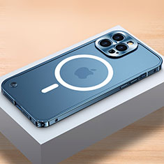 Schutzhülle Luxus Metall Rahmen und Kunststoff Schutzhülle Tasche mit Mag-Safe Magnetic Magnetisch QC1 für Apple iPhone 14 Pro Blau