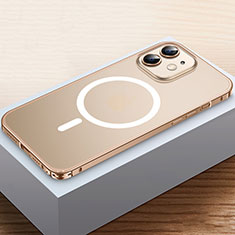 Schutzhülle Luxus Metall Rahmen und Kunststoff Schutzhülle Tasche mit Mag-Safe Magnetic Magnetisch QC2 für Apple iPhone 12 Gold